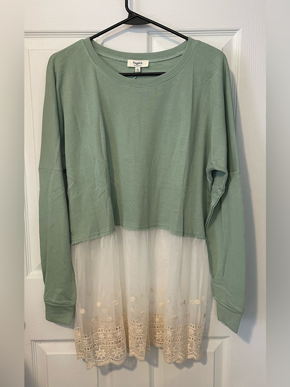 💃 HAYDEN LOS ANGELES Sage Green Bodice with Layered Tulle & Lace Hem Boho Size L